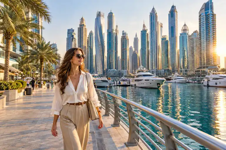 Golden Hour Stroll Through Dubai Marina