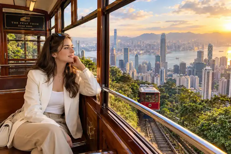 Golden Sunset View from Hong Kong Peak Tram