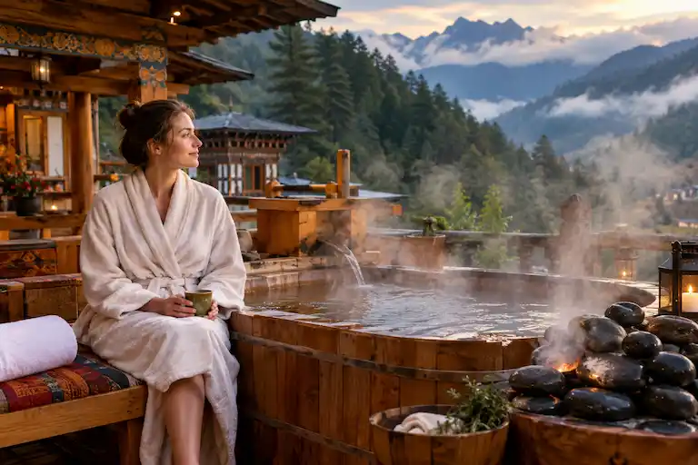 Mountain Spa Serenity at Golden Hour