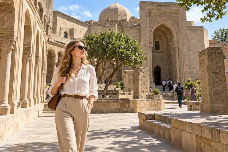 Sunlit Courtyard of Ancient Wonders