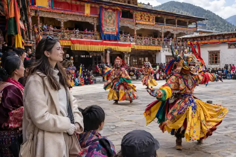 Vibrant Himalayan Monastery Masked Dance Festival